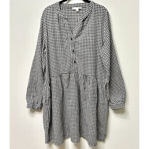 Grade & Gather Dress Womens Medium Black White Knee Length Gingham Pockets Loose